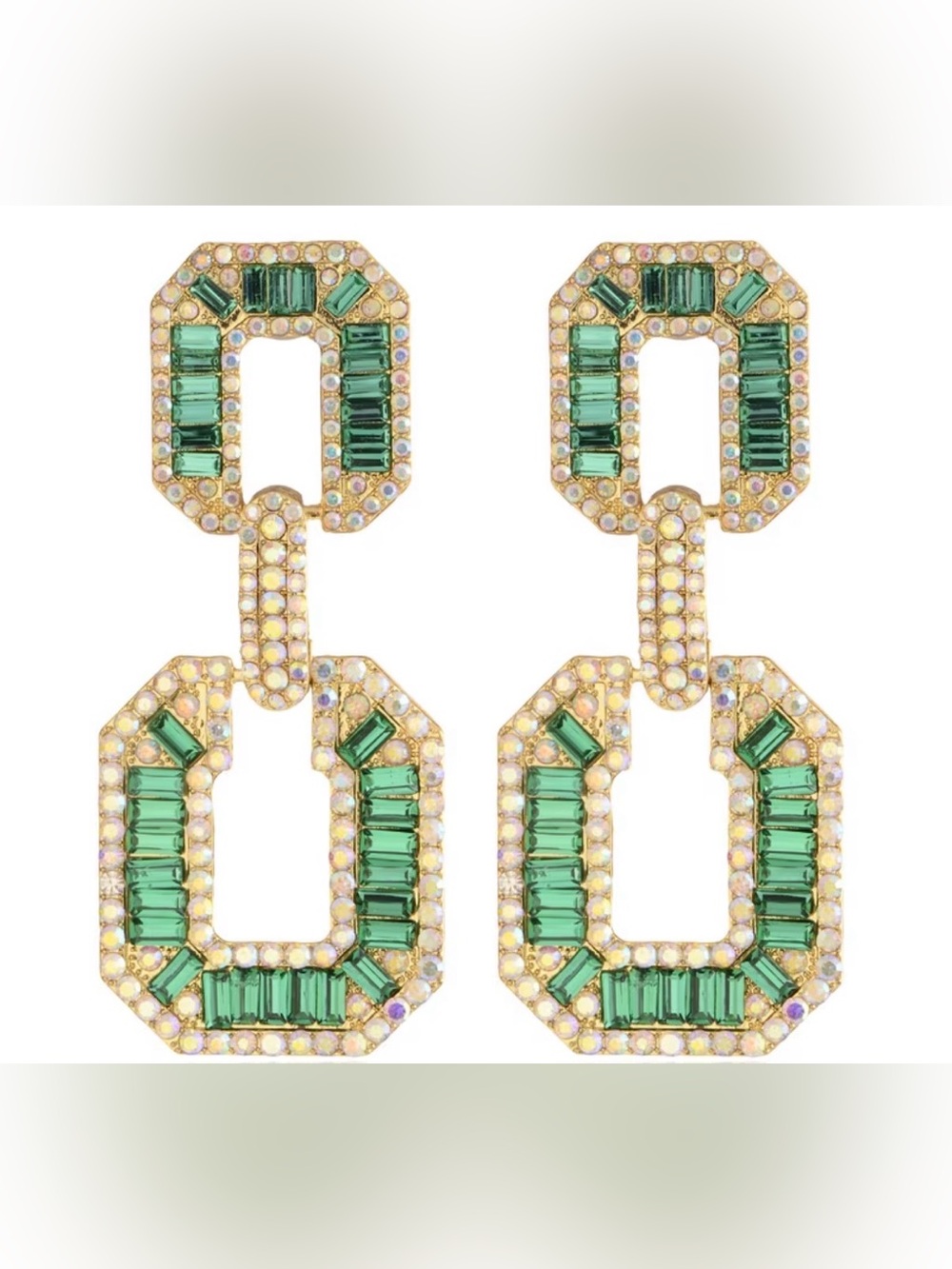 Gold-Tone Green Crystal Statement Drop Earrings